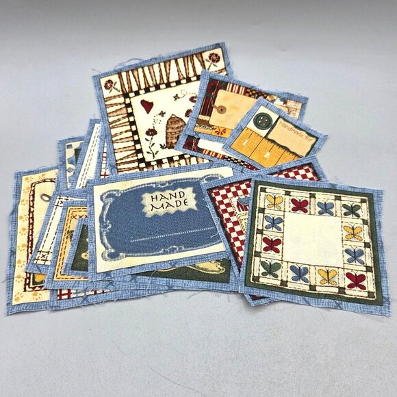 Quilting Fabric Labels Handmade Designs Cat Birds Flowers Assortment Patchwork - Picture 1 of 4